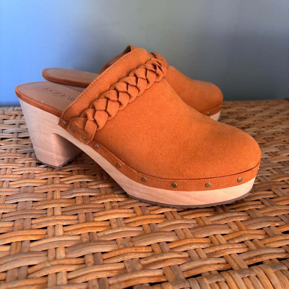 J Crew Wooden Brown Suede Slip on Clog